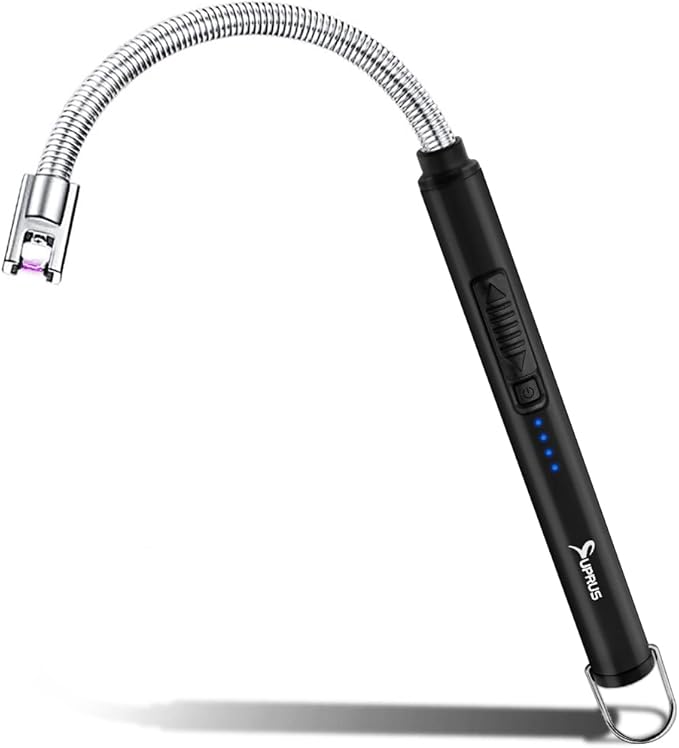 SUPRUS Electric Lighter Candle Lighter USB Type C Rechargeable Lighter Steel Shell & Hanging Hook with 360° Flexible Neck(Black)