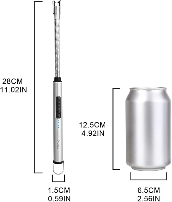 SUPRUS Electric Lighter Candle Lighter USB Type C Rechargeable Lighter Steel Shell & Hanging Hook with 360° Flexible Neck(Silver)