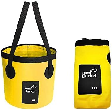 Collapsible Bucket with Handle, Multifunctional Foldable Water Container for Camping, Hiking, Traveling, Fishing, Washing, Gardening, Waterproof, Durable, Lightweight, Black (SFVYELLOW, 12L)