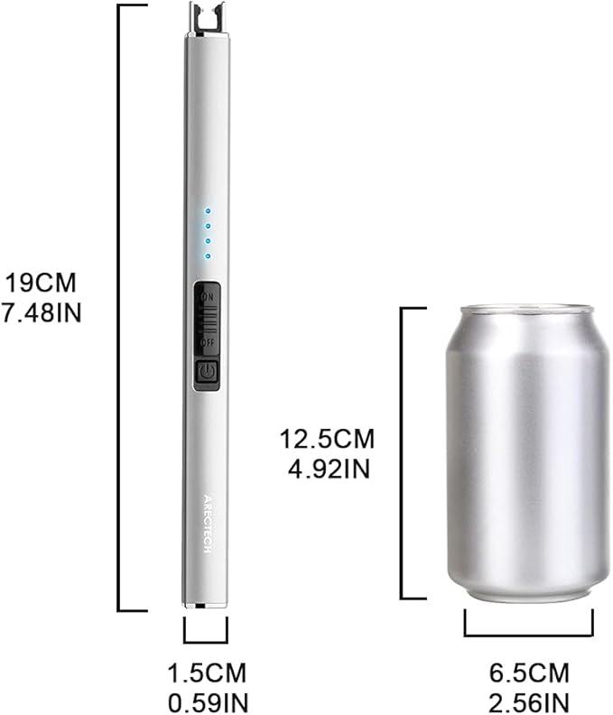 ARECTECH Lighter Electric Lighter Candle Lighter Rechargeable Type-C USB Lighter Plasma Arc Lighters for Candle Camping Kitchen Silvery