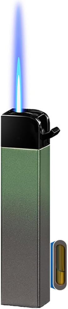 Torch Lighters, Jet Butane Lighters, Adjustable Flame Windproof Butane Refillable Gas with Visible Gas Tank for Candle, Grill, BBQ, Fireworks, Camping (Butane Not Included) (Green Gradient)