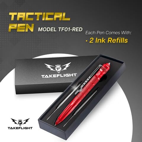 Tactical Pen Multitool – Gifts For Men Dad - Diamond Thread Grip, Strong Rugged Aluminum EDC Survival Gear, Pocket Military Writing Glass Breaker, Pen Collection - Red