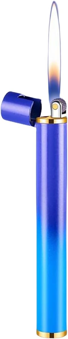 Unique & Cute Pink Gradient Strip Butane Lighter, Creative Wheel Lighter, Inflatable & Adjustable, Suitable for Fireplace Candles Camping Barbecue, Ladies Gift (No Gas) (Gray Blue)