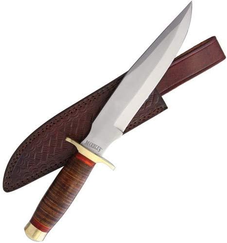 MR577 Stacked Leather Bowie Fixed Knife W/ Brown Leather Belt Sheath