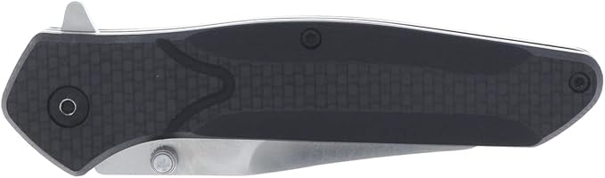 JKR Bearing assisted opening knife, 4.52 in. black fiber handle and 3.34 in. satin-finished blade, includes belt clip, total length 7.87 in., PRO10002 tool for fishing, hunting, camping and hiking