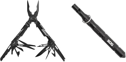 SOG PowerPint Mini 18-Tool Pocket Multitool Pliers Set & Flint Survival Defense Tool Safety Whistle Fire Starter