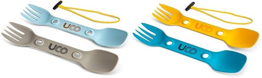 UCO Utility Spork 3-in-1 Combo Spoon-Fork-Knife Utensil, 2-Pack, Gold/Sky Blue