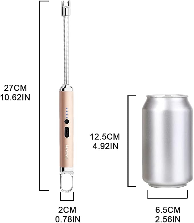 ARECTECH Lighter Electric Lighter Arc Candle Lighter Flameless Rechargeable Lighter USB Long Lighters for Candle Cooking BBQs Fireworks Gold