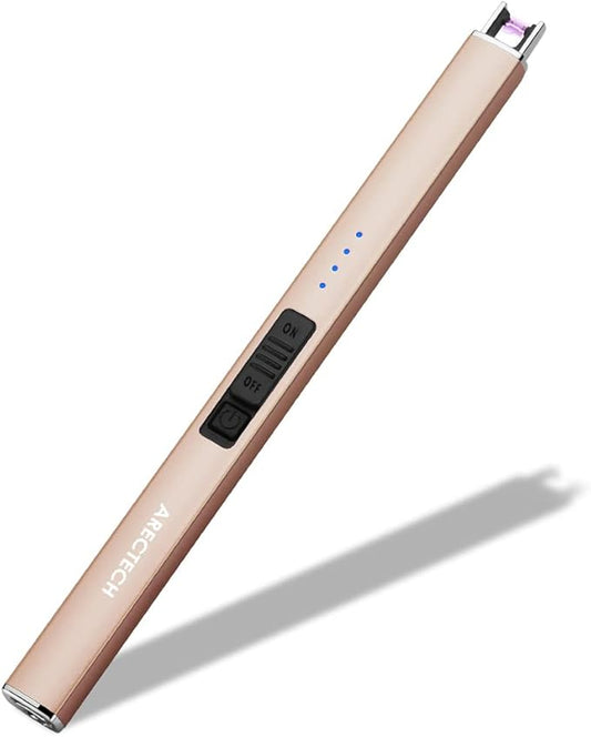 ARECTECH Lighter Electric Lighter Candle Lighter Rechargeable Type-C USB Lighter Plasma Arc Lighters for Candle Camping Kitchen Gold