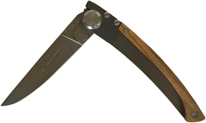 Le Thiers Made In France Stainless Steel Folding Pocket Knife With K-Lock, 3-in (7.6cm), Olive Wood Handle