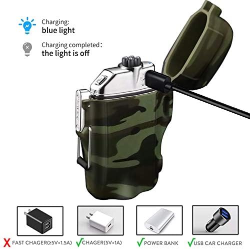 SUPRUS Waterproof Lighter 3 Modes of Flashlight Windproof Lighter Dual Arc Electric Lighters Rechargeable Dual Arc Plasma Lighter with Survival Emergency Whistle and Lanyard Camouflage