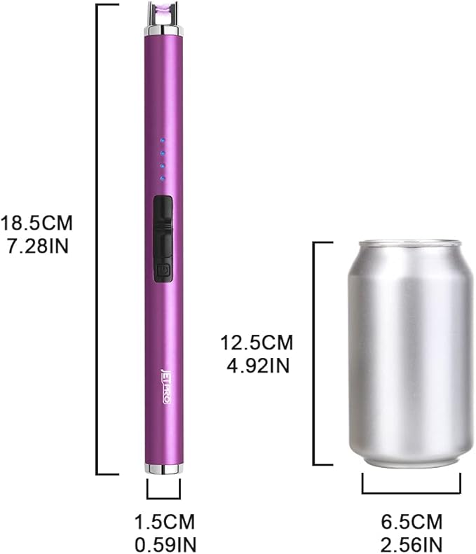 USB Rechargeable Candle Lighter Electronic Arc Lighter Windproof Flameless with Safety Button for Camping Cooking BBQ (Purple)