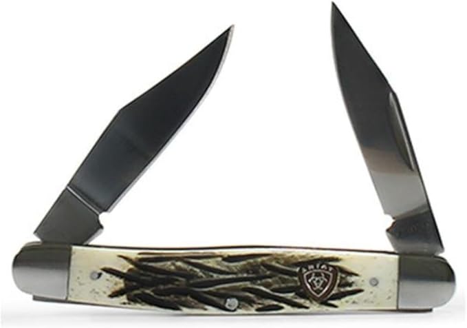 ARIAT Large 2 Smooth Blade 4" Burnished Natural Bone Handle Muskrat Folding Knife