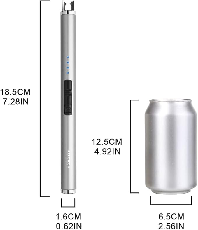ARECTECH Lighter Rechargeable Lighter Electric Lighter Candle Lighter Arc Plasma Lighters for Candle Kitchen Camping Type-C Silvery