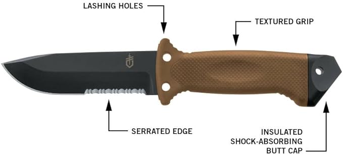 Gerber Gear LMF II Infantry Knife - 10" Partially Serrated Fixed Blade Knife and Sheath - Survival Gear and Equipment - Coyote Brown