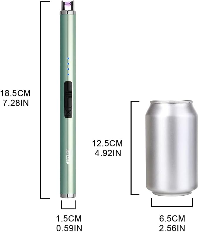 USB Rechargeable Candle Lighter Electronic Arc Lighter Windproof Flameless with Safety Button for Camping Cooking BBQ (Green)