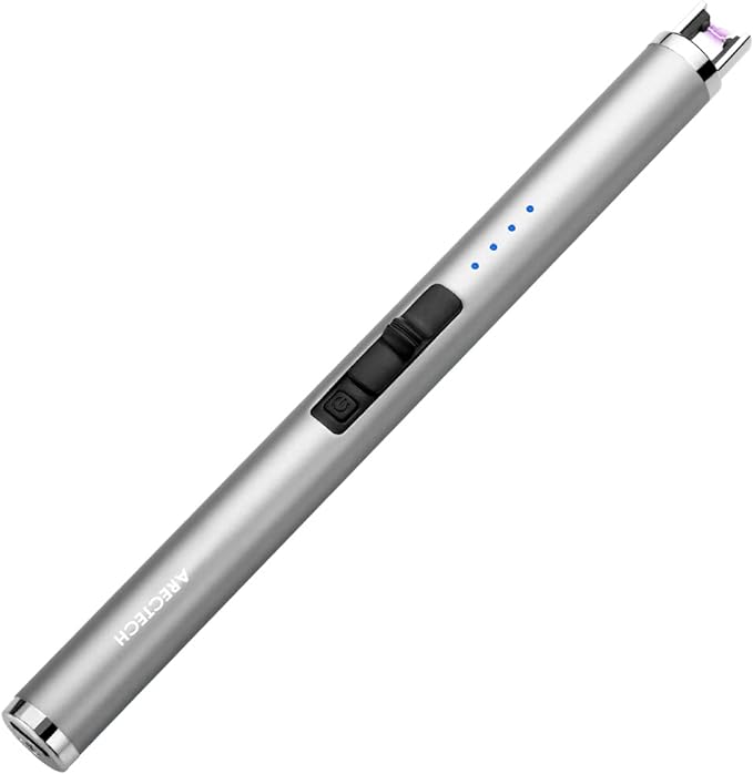 ARECTECH Lighter Rechargeable Lighter Electric Lighter Candle Lighter Arc Plasma Lighters for Candle Kitchen Camping Type-C Silvery