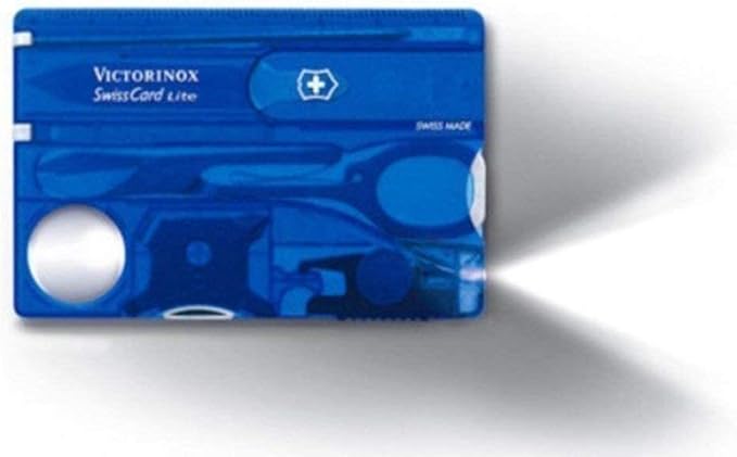 Victorinox Swiss Card Lite Swiss Army Knife, 13 Functions, Swiss Made Pocket Knife with Magnifying Glass, LED and Tweezers - Sapphire