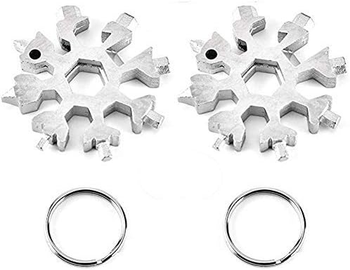 2 Pack 18-in-1 Stainless Steel Snowflake Multi-Tool,Portable Keychain screwdriver Bottle opener Tool for Military Enthusiasts,Outdoor EDC Tools,Christmas Gift (Silver)