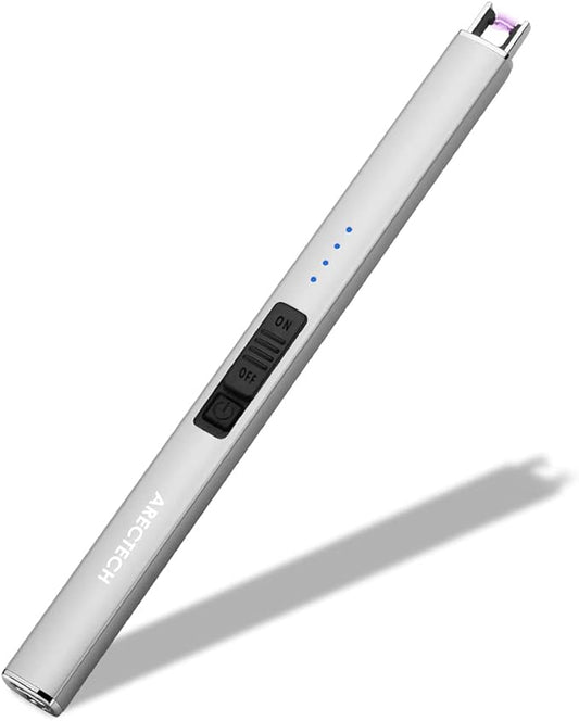 ARECTECH Lighter Electric Lighter Candle Lighter Rechargeable Type-C USB Lighter Plasma Arc Lighters for Candle Camping Kitchen Silvery