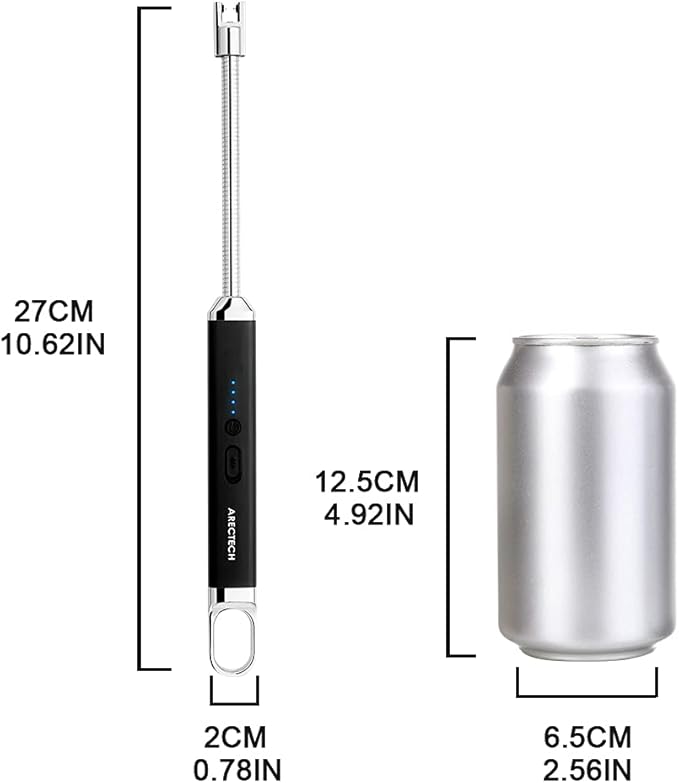 ARECTECH Electric Lighter 2 Pack, Candle Lighter Flameless Rechargeable USB Lighter Windproof with Safety Switch for Camping Cooking BBQs Fireworks Black&Champagne Gold