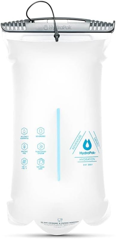 HydraPak Shape-Shift (for 2L or 3L Hydration Packs) Low-Profile Water Bladder/Reservoir for Hydration Backpacks - High Flow Bite Valve, Leak Proof, Fully Reversible, and Dishwasher Safe