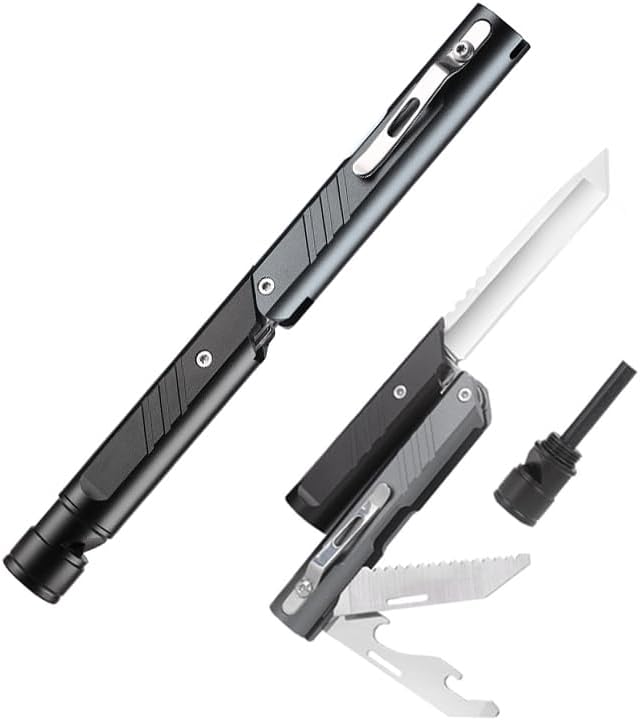 Multitool Knife, Gifts for Men, 7 in 1 Camping Gear - Pocket Knife, Fire Starting Sticks, Bottle Opener, Screwdrivers, Saw, Whistle, Pocket Clip, Survival Camping EDC Tools