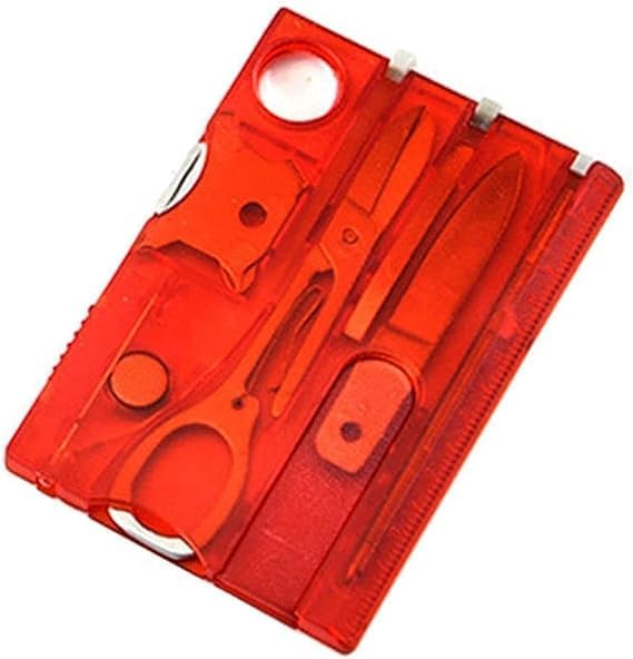 Red Outdoor Survival Bottle Opener Card Multi Tool Outdoor Barbecue Knife Camping Tool Hiking LED Light Magnifier EDC Tool Gear Multitools