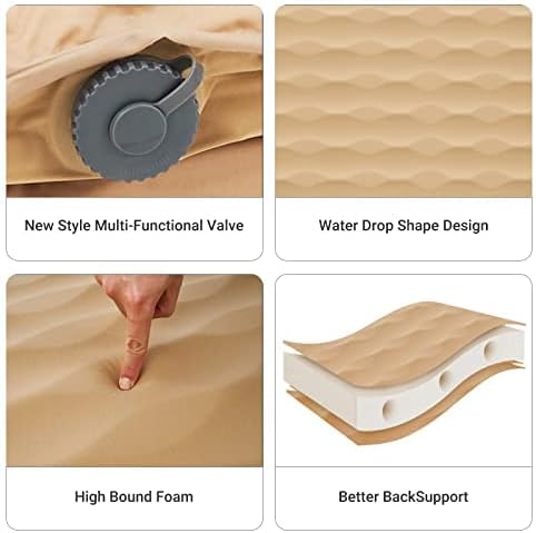KingCamp Camping Sleeping Pad Self Inflating Air Mattress Ultra Thick Foam Pad with Premium 3D Sides 9.5 R-Value Comfort Warm Air Sleeping Portable Mat, Single-Khaki