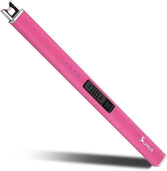 SUPRUS Fluorescent Lighter Glows in The Dark Electric Lighter Candle Lighter Rechargeable USB Arc lighters with Safety Lock Windproof Flameless Plasma for Candle BBQ Camping (Pink)