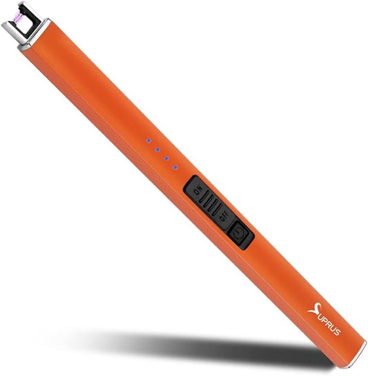 SUPRUS Fluorescent Lighter Glows in The Dark Electric Lighter Candle Lighter Rechargeable USB Arc lighters with Safety Lock Windproof Flameless Plasma for Candle BBQ Camping (Orange)