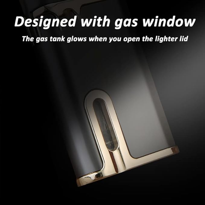 Slim Torch Butane Lighter with Red Flame, Refillable Butane Cigar Lighter, Fuel Visible Window Windproof Lighter for Grill BBQ Camping (Butane NOT Included) (Black)