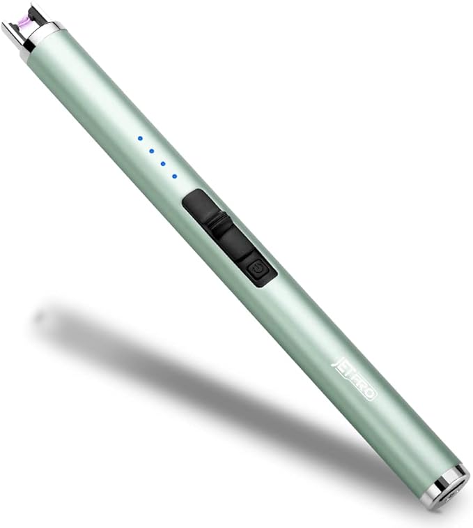 USB Rechargeable Candle Lighter Electronic Arc Lighter Windproof Flameless with Safety Button for Camping Cooking BBQ (Green)