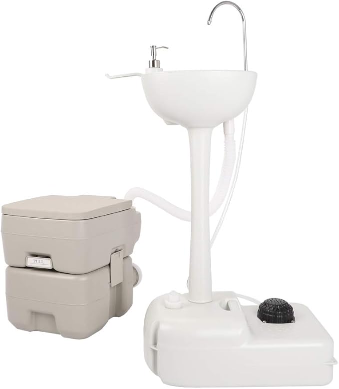 Outdoor Garden Camping Hand Sink with Portable Toilet, Removable Hand Washing Basin Sanitary Ware for RV/Kitchen/Indoor (2020 version)