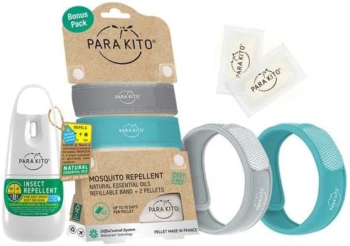 Para'Kito Mosquito Bonus Pack - 2 Mosquito Wristbands | 2 Refills (Grey + Turquoise) + Insect Repellent Spray