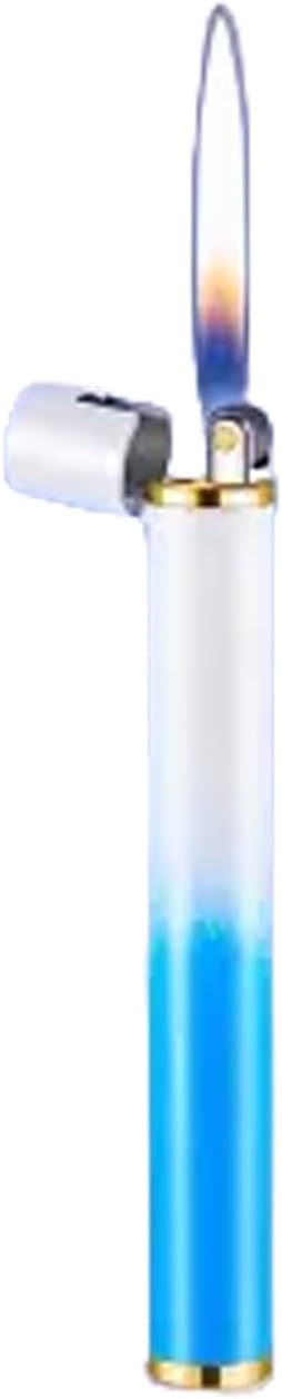 Unique & Cute Pink Gradient Strip Butane Lighter, Creative Wheel Lighter, Inflatable & Adjustable, Suitable for Fireplace Candles Camping Barbecue, Ladies Gift (No Gas) (Blue White)