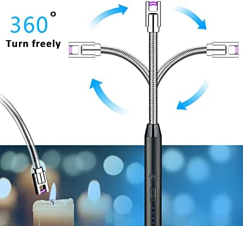YOZWOO Electric Candle Lighter Rechargeable USB C Electronic Lighter Windproof Flameless Arc Plasma Candle Lighter Long Lighter with Smart LED Battery Display for BBQ, Camping, Cooking (Silver)
