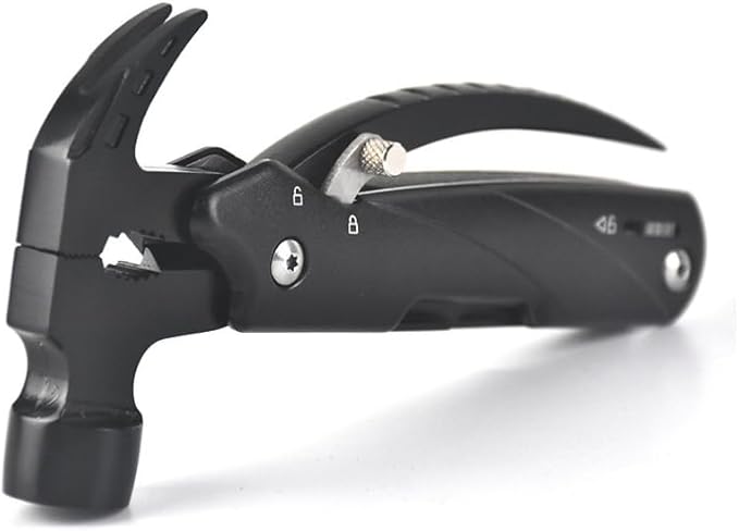 Camping Hammer Pocket Multitool, 12-in-1 Safety Locking Survival Gear Multi Tools Hammer Stocking Stuffers for Men Dad Gifts