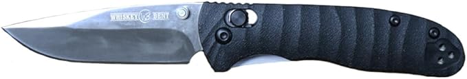 WHISKEY BENT HAT CO. Catch Pin Lock Folding Pocket Knife w/Clip Drop Point Blade Thumbstud Opening 440C Stainless Steel (Raven, 3.75" - Closed Length)