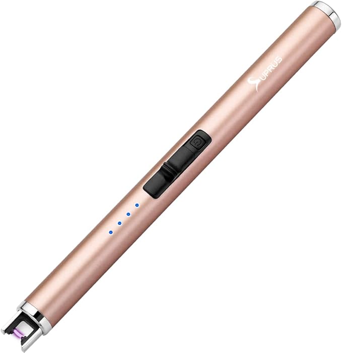 SUPRUS Lighter Electric Candle Lighter USB Type C Rechargeable Lighter with Upgraded LED Battery Display Safety Switch Flameless Plasma Windproof for Candle Cooking BBQs Fireworks (Champagne Gold)