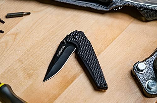 Schrade 1136034 7.3in Stainless Steel Folding Knife with 3.25in Drop Point Blade and G-10 Handle for Outdoor Survival, Camping and EDC,Black