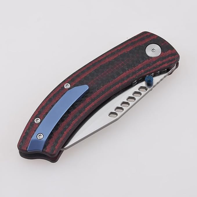 Cyberdashi Folding Knife 154CM Steel 3" Satin Finish Tanto Sheepsfoot Blade G10 and Carbon Fiber Ergonomic Handle Pocket Knife with Titanium Blue Pocket Clip & Thumb Stud