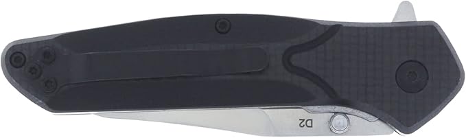 JKR Bearing assisted opening knife, 4.52 in. black fiber handle and 3.34 in. satin-finished blade, includes belt clip, total length 7.87 in., PRO10002 tool for fishing, hunting, camping and hiking