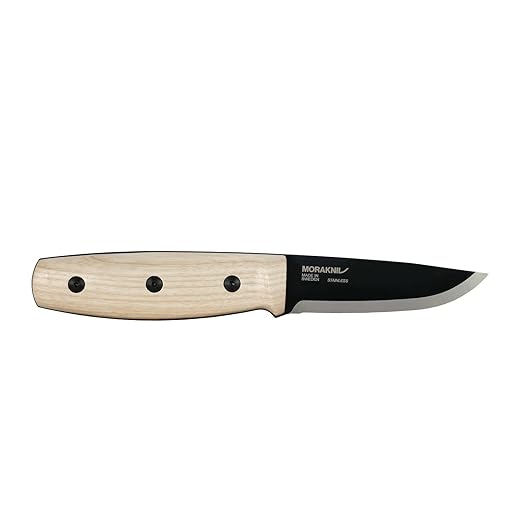 Morakniv Finn BlackBlade (S) Stainless Steel Ash Wood with Leather Sheath, 7.4 Inch