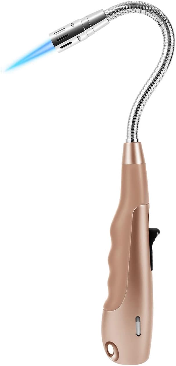 Butane Lighter Torch Long Lighter Jet Flame Windproof Lighter with Visual Fuel Window for Fireplace Kitchen Grill BBQ Camping, Pink (No Butane Included)