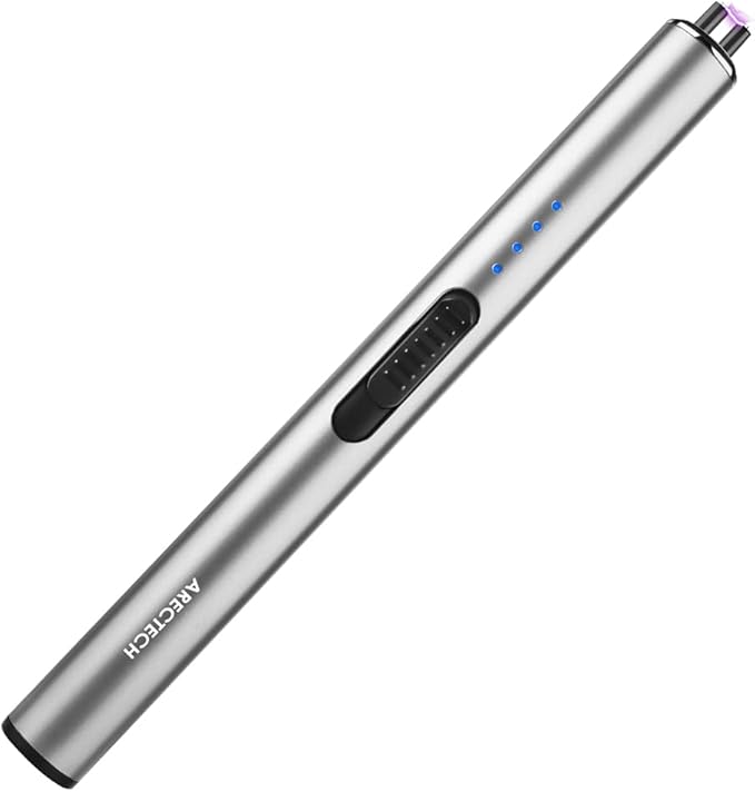 ARECTECH Electric Candle Lighter Rechargeable Lighter Arc Plasma Lighters for Candle Kitchen Camping Christmas Type-C Silver