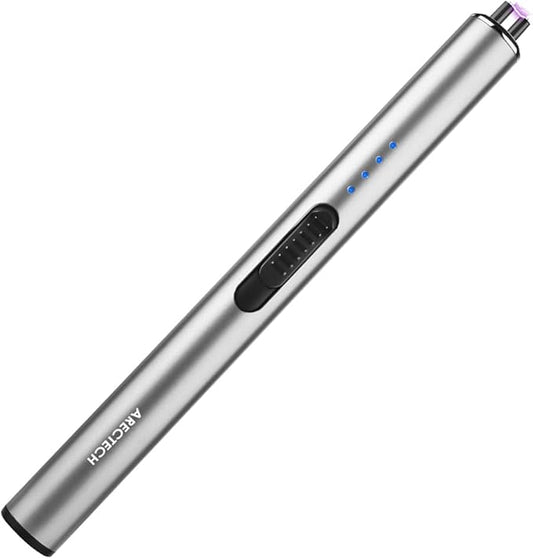 ARECTECH Electric Candle Lighter Rechargeable Lighter Arc Plasma Lighters for Candle Kitchen Camping Christmas Type-C Silver