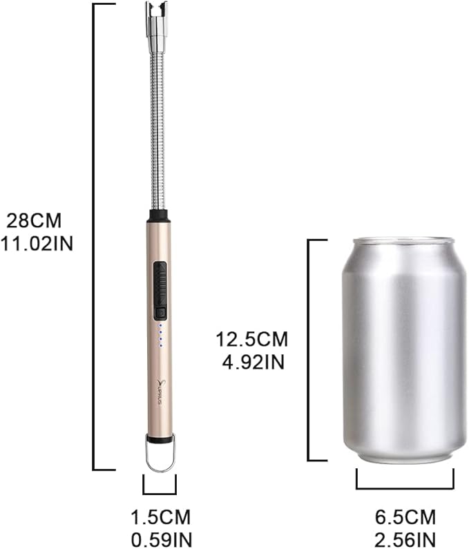 SUPRUS Electric Lighter Candle Lighter USB Type C Rechargeable Lighter Steel Shell & Hanging Hook with 360° Flexible Neck(Gold)
