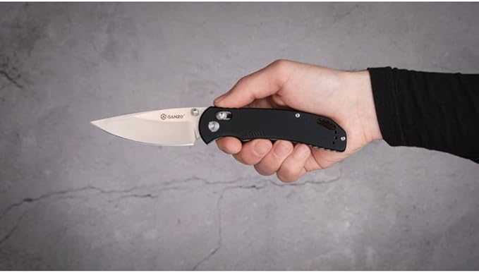 Ganzo G7531 Folding Pocket Knife 440C Stainless Steel Blade G10 Anti-Slip Handle with Clip Hunting Fishing Camping Folder Outdoor EDC Knife (Black)
