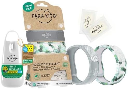 Para'Kito Mosquito Bonus Pack - 2 Mosquito Wristbands | 2 Refills (Grey + Pineapple) + Insect Repellent Spray